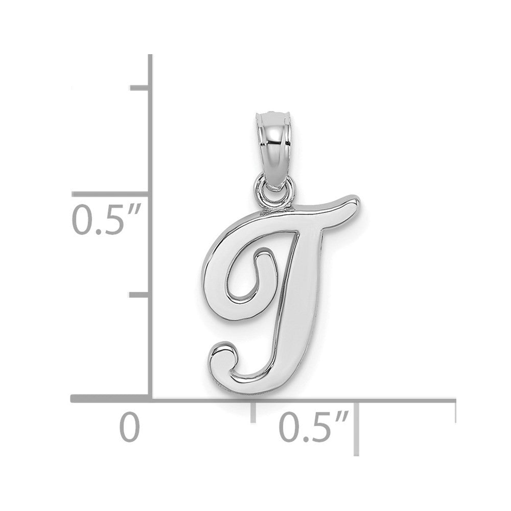 14k White Gold Script Letter T Initial Pendant