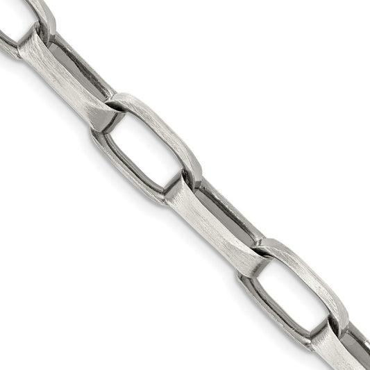 Sterling Silver Antiqued 8mm Elongated Open Link Chain Necklace 24"