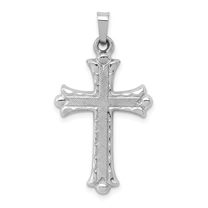 14k White Gold Textured and Polished Fleur de lis Cross Pendant