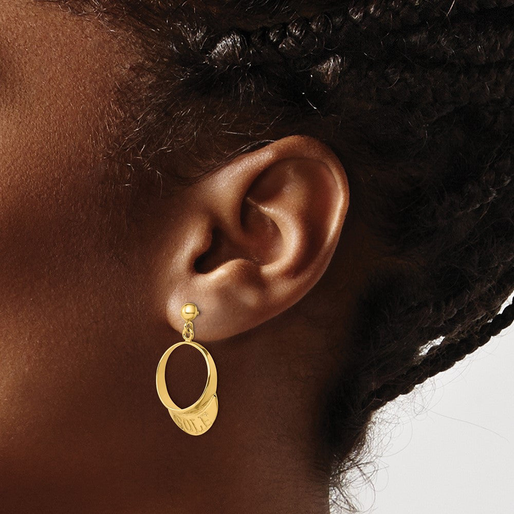 14k Yellow Gold 3-D Golf Visor Dangle Earrings