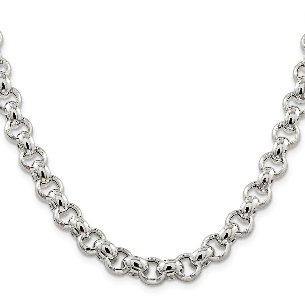Sterling Silver 9.5mm Semi-solid Rolo Chain Necklace 24"