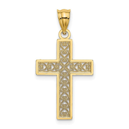 14k Yellow Gold D/C Edge and Filigree Center Cross Charm Pendant