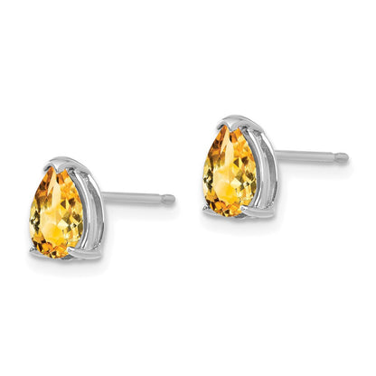 14k White Gold 7x5mm Pear Citrine Stud Earrings