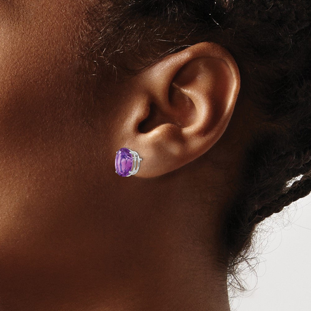 14k White Gold 10x8mm Oval Amethyst Stud Earrings