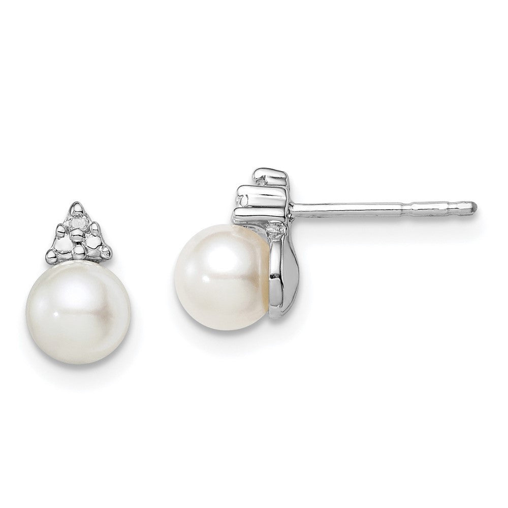 Sterling Silver Rhod Plated Diamond and FW Cultured Pearl Ear