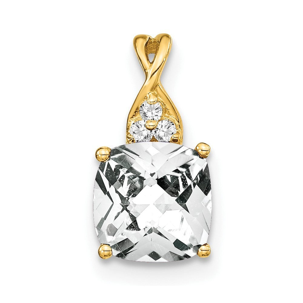 14k Yellow Gold Checkerboard White Topaz and Diamond Pendant
