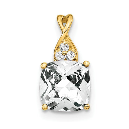 14k Yellow Gold Checkerboard White Topaz and Diamond Pendant