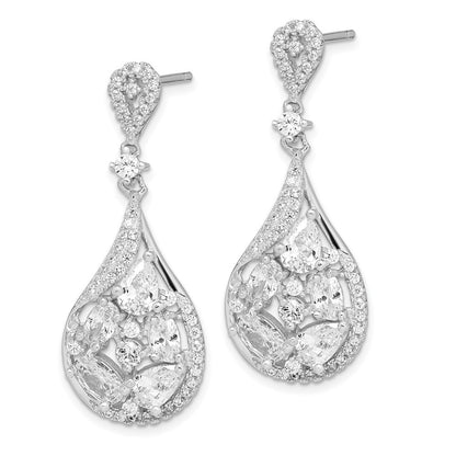 Sterling Silver RH-plated Polished Fancy CZ Tear Dangle Earrings