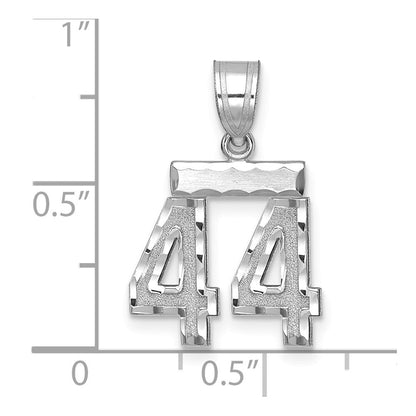 14k White Gold Small Brushed Diamond-cut Number 44 Charm Pendant