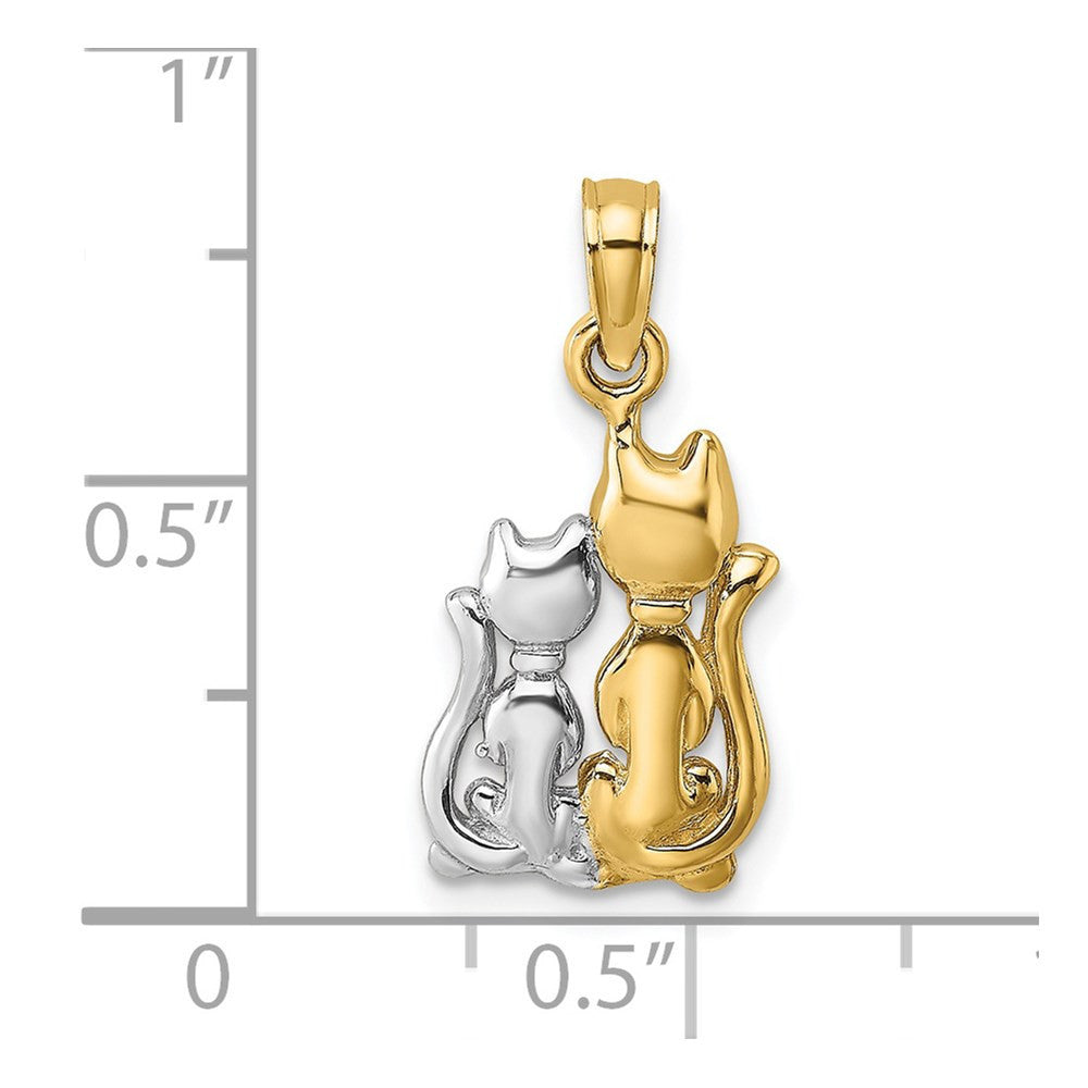 14k Yellow Gold Rhodium Polished Cat and Kitten Charm Pendant