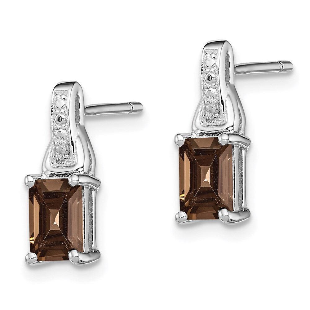 Sterling Silver Rhodium-plated Diamond and Smoky Quartz Dangle Earrings