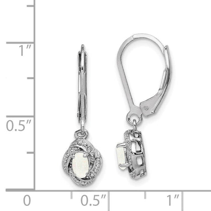 Sterling Silver Rhodium-plated Diam. & Created Opal Dangle Earrings
