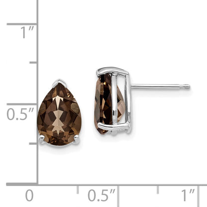 14k White Gold  10x7 Pear Smoky Quartz Stud Earrings