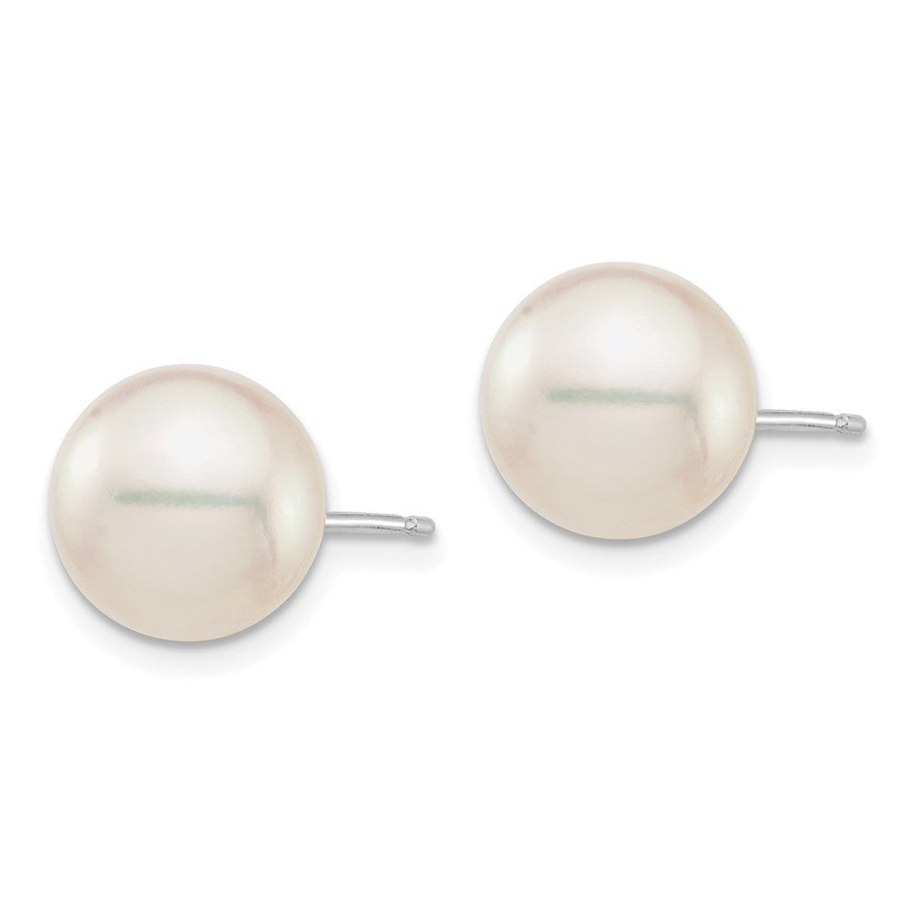 14k White Gold 9-10mm White Round Akoya Saltwater Cultured Pearl Stud Earrings