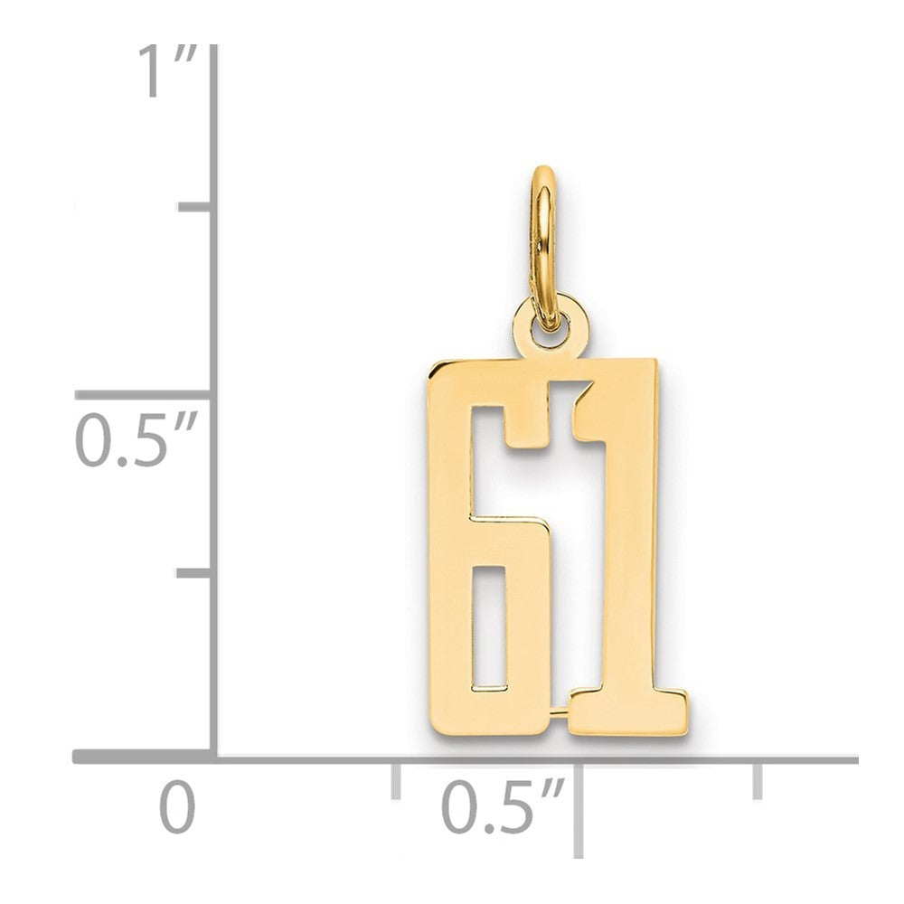 14k Yellow Gold Small Elongated Number 61 Charm Pendant