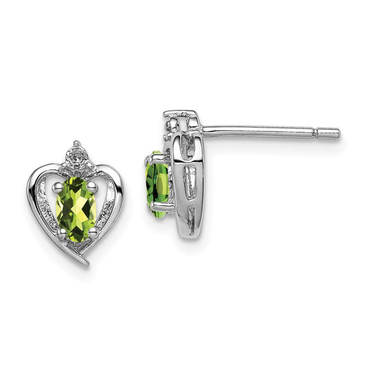 Sterling Silver Rhodium-plated Peridot & Diam. Button Stud Earrings