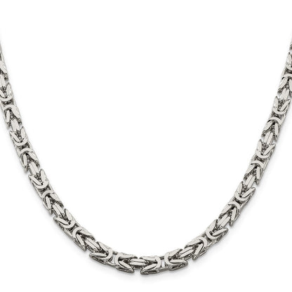 Sterling Silver 5mm Byzantine Chain Necklace 26"