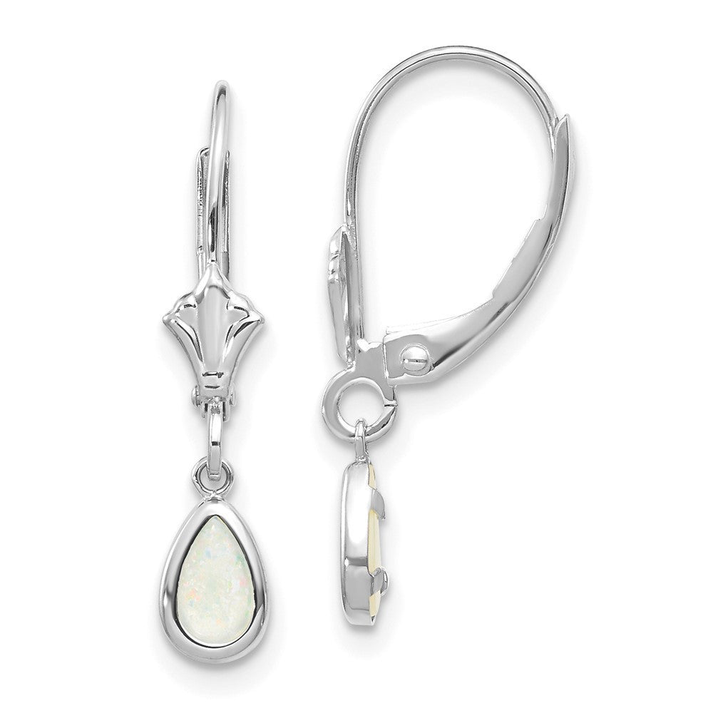 14k White Gold 6x4mm Opal/October Dangle Earrings