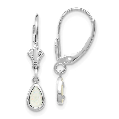 14k White Gold 6x4mm Opal/October Dangle Earrings