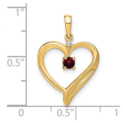 14k Yellow Gold Garnet and Diamond Heart Pendant