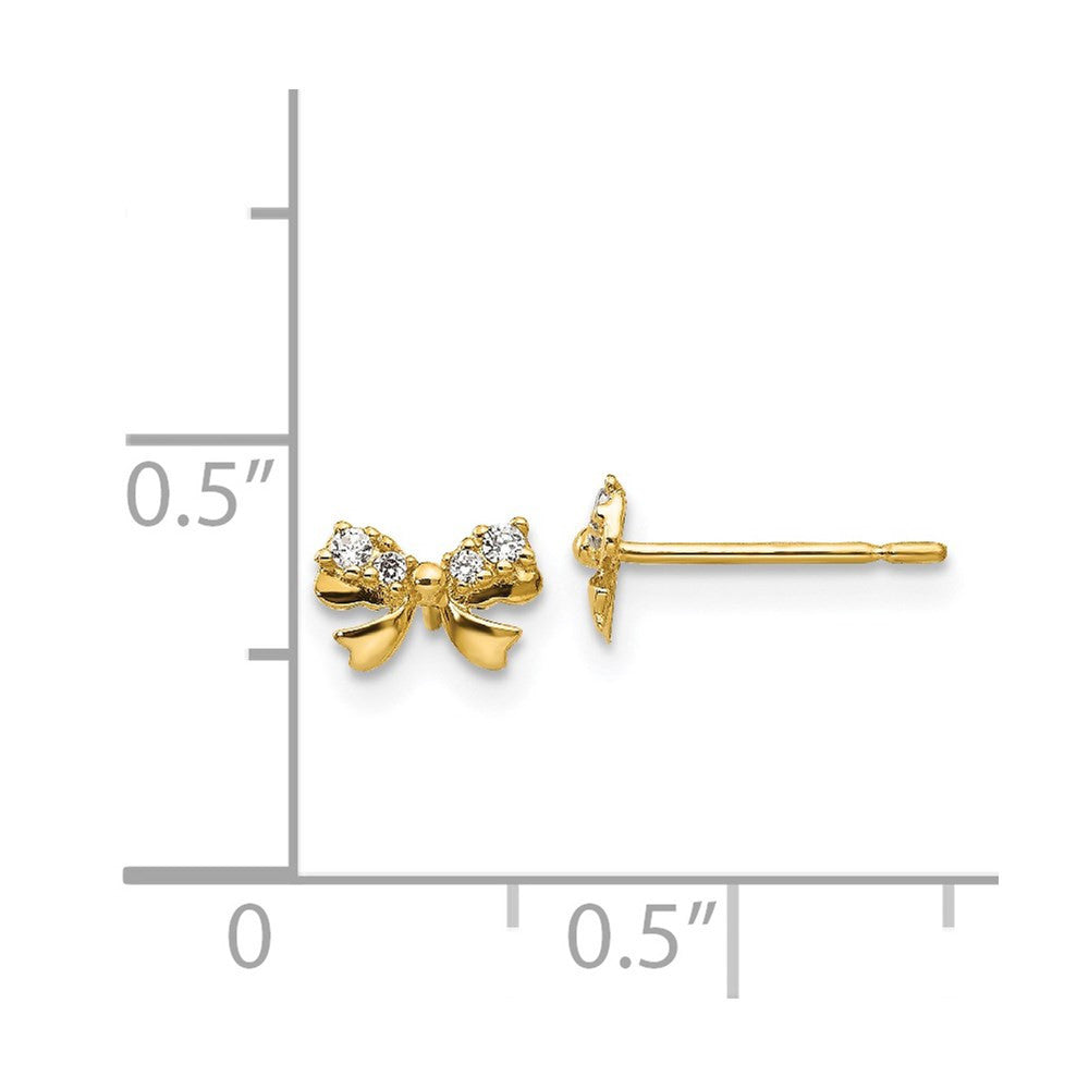 14k Yellow Gold CZ Children's Bow Button Stud Earrings