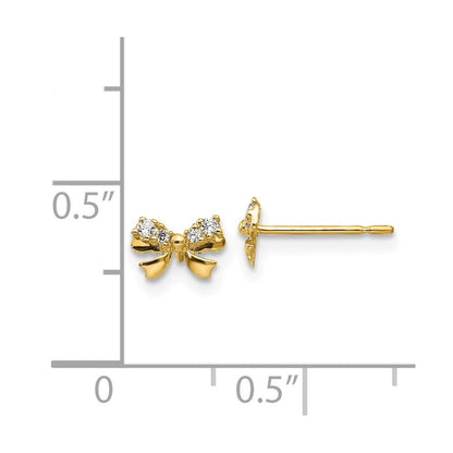14k Yellow Gold CZ Children's Bow Button Stud Earrings