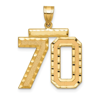 14k Yellow Gold Large Brushed Diamond-cut Number 70 Charm Pendant