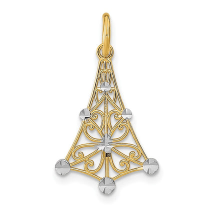 14k Yellow Gold Rhodium Diamond-Cut Chandellier Charm Pendant