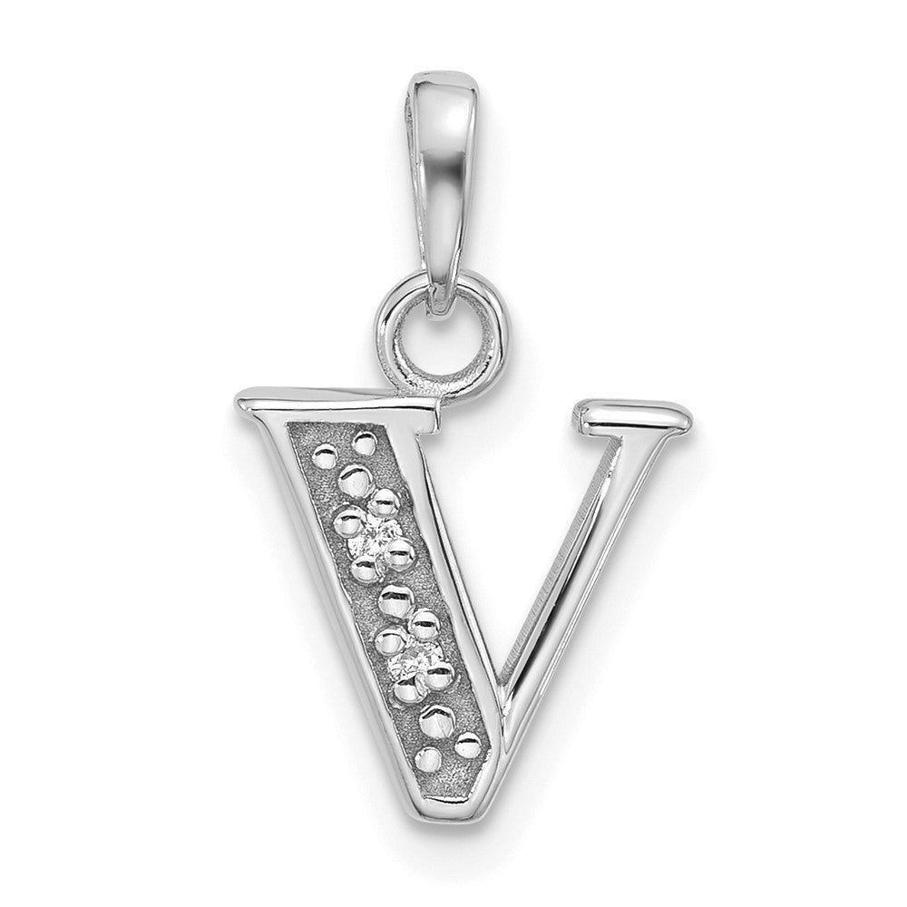 14k White Gold Diamond Letter V Initial Pendant