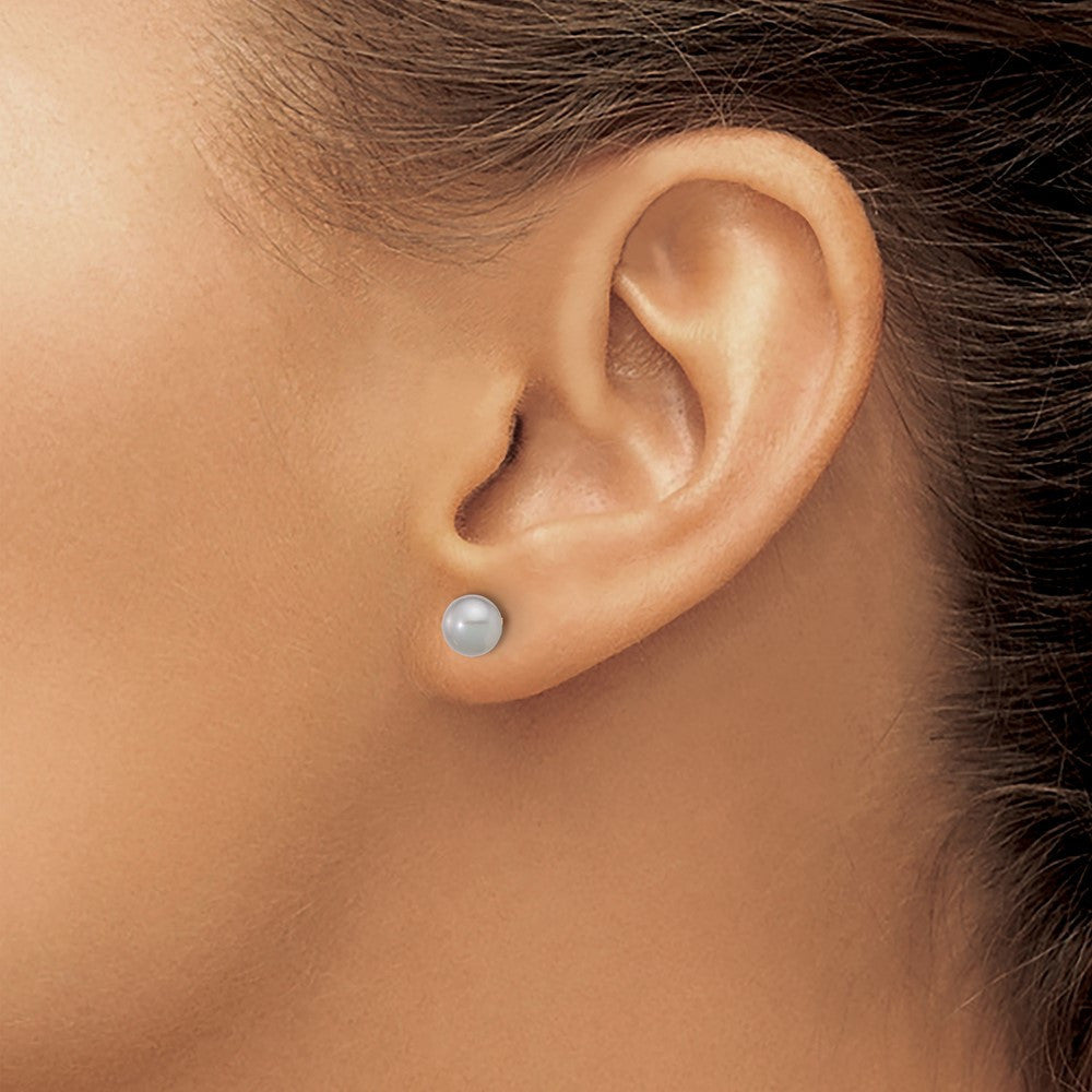 14k Yellow Gold 5-6mm Grey Button Freshwater Cultured Pearl Stud Earrings