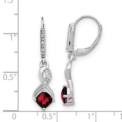 Sterling Silver Rhodium-plated Garnet and Diamond Dangle Earrings