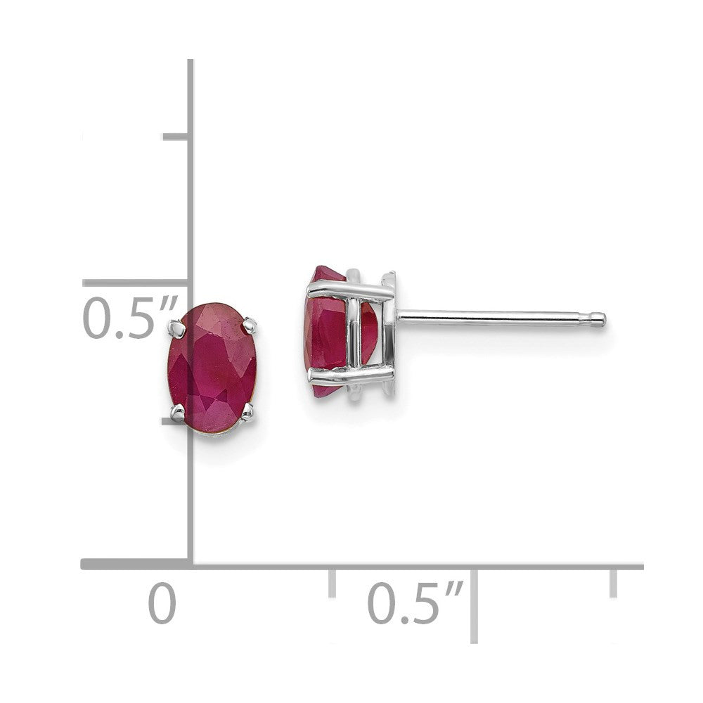 14k White Gold 6x4 Oval July/Ruby Stud Earrings