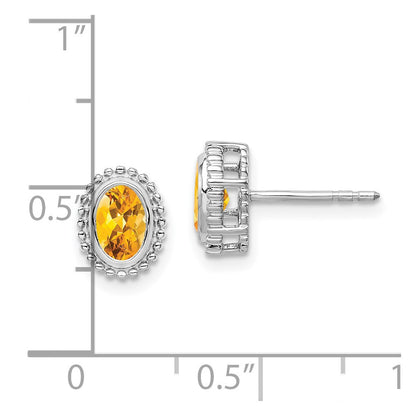 14k White Gold Oval Citrine Stud Earrings