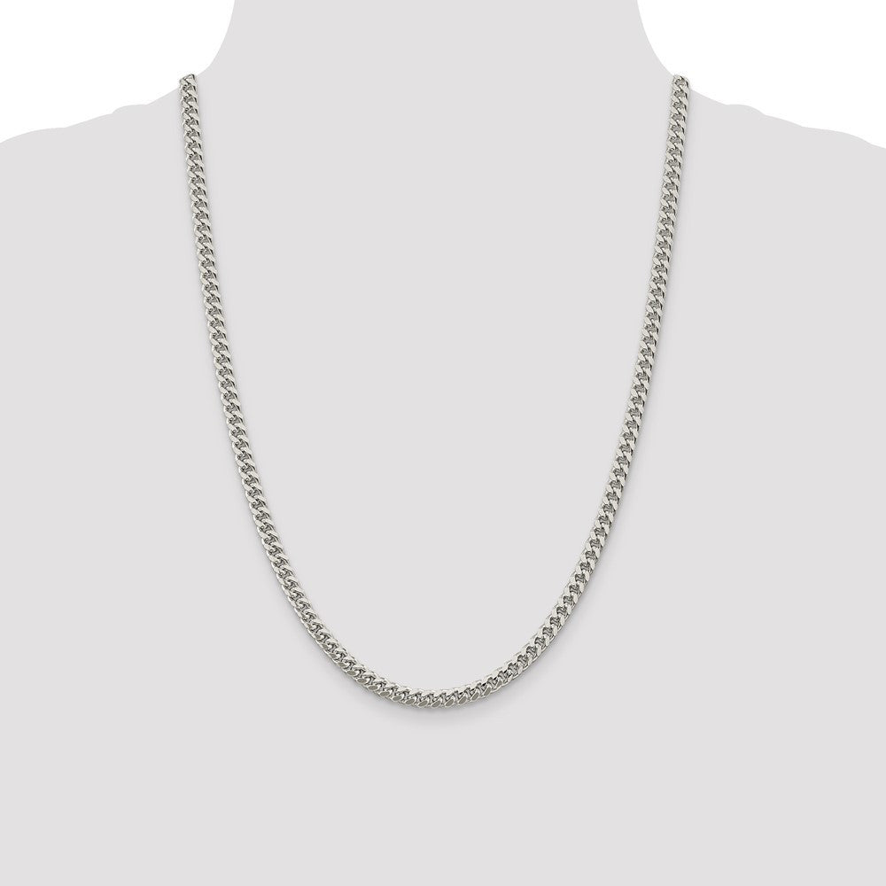 Sterling Silver 5mm Domed w/ Side Diamond-Cut Curb Chain Necklace 24"