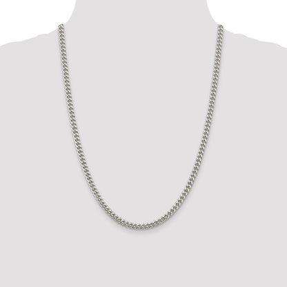 Sterling Silver 5mm Domed w/ Side Diamond-Cut Curb Chain Necklace 24"