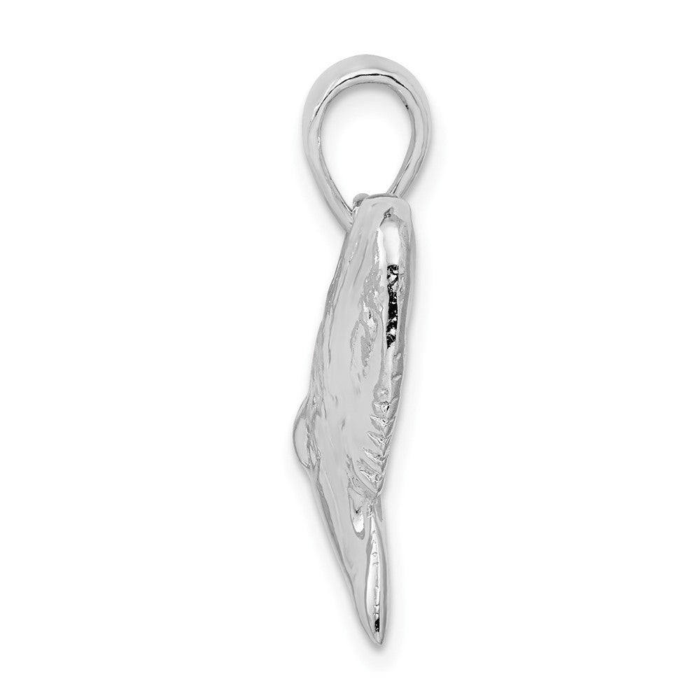 Sterling Silver Rhodium-Plated Polished and Textured Shark Tooth Pendant