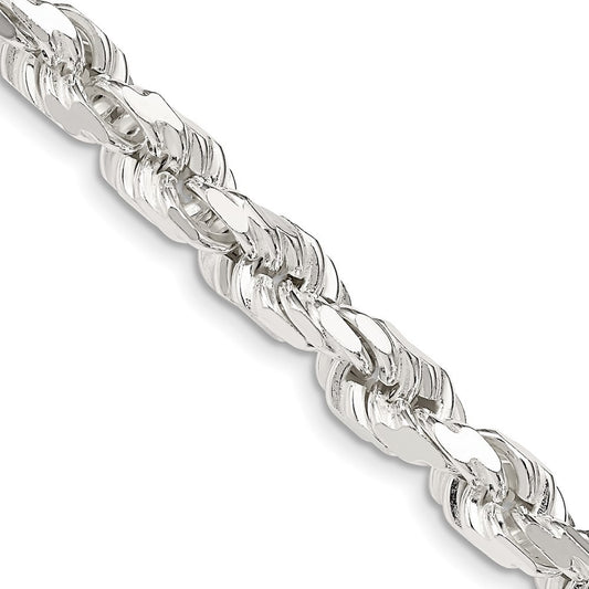 Sterling Silver 6.5mm Diamond-cut Rope Chain Necklace 20"