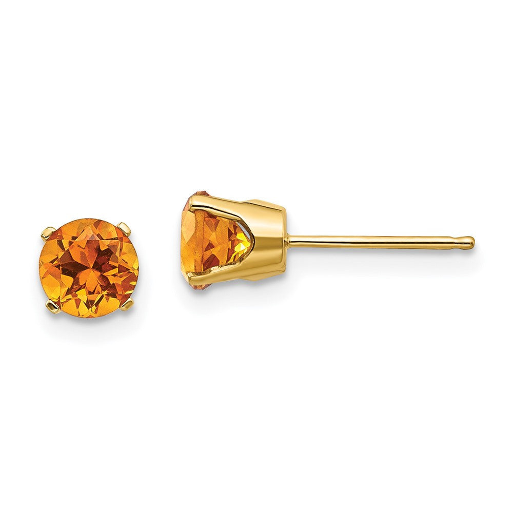 14k Yellow Gold 5mm Citrine Stud Earrings - November