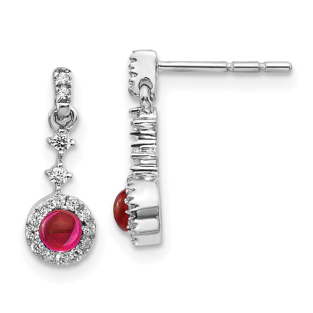 14k White Gold Diamond and Cabochon Ruby Drop & Dangle Earrings
