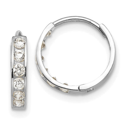 14k White Gold CZ Children's Hinged Hoop Earrings