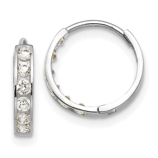 14k White Gold CZ Children's Hinged Hoop Earrings