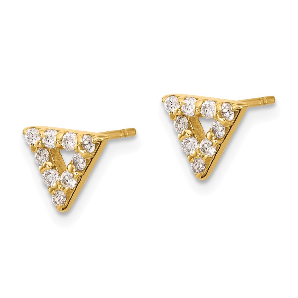 14k Yellow Gold Diamond Triangle Open Stud Earrings