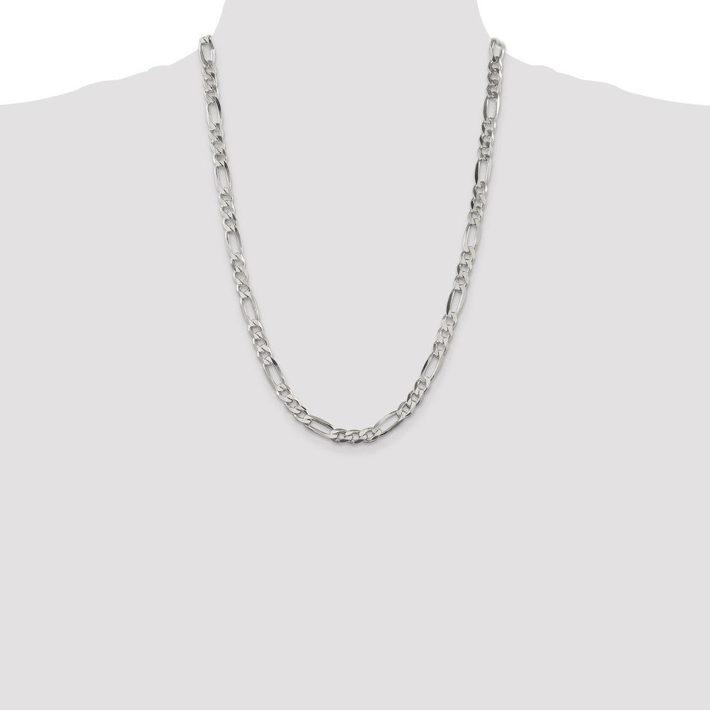Sterling Silver 6.75mm Figaro Chain Necklace 24"