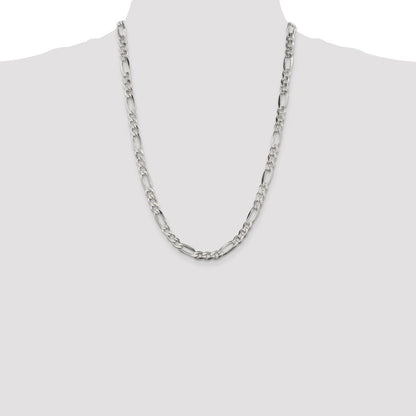 Sterling Silver 6.75mm Figaro Chain Necklace 24"