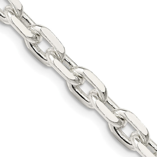 Sterling Silver 5.4mm Beveled Oval Cable Chain Necklace 22"