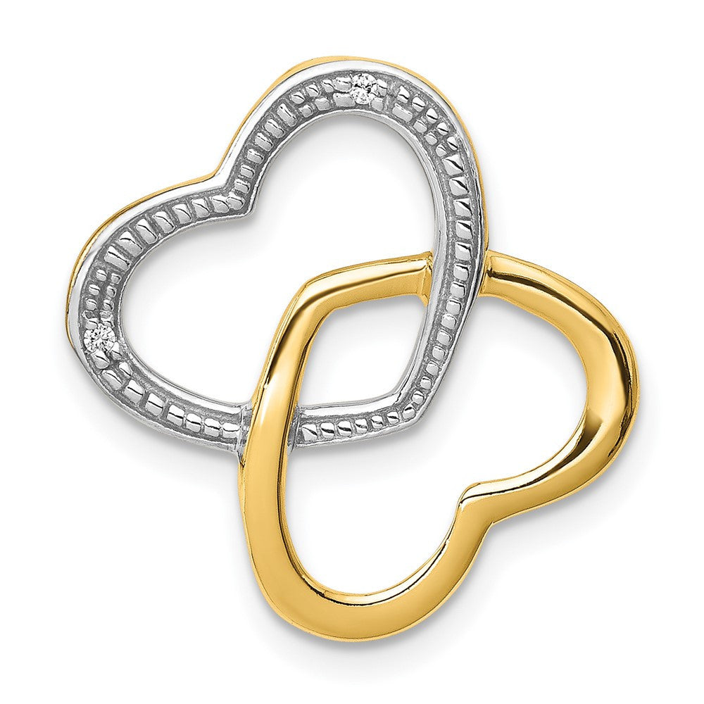 14k Yellow Gold .01ct. Diamond Double Entwined Heart Chain Slide