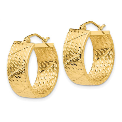14k Yellow Gold Diamond Cut Hoop Earrings