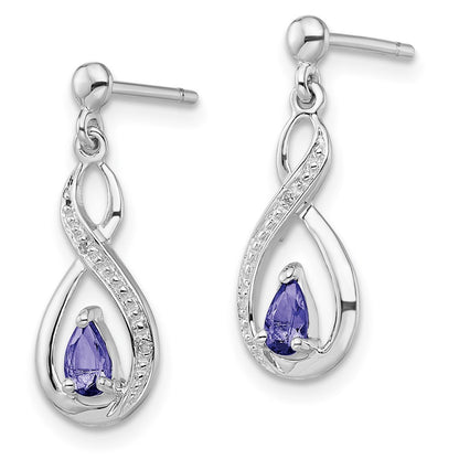 Sterling Silver Rhodium-plated Tanzanite & Diamond Dangle Earrings