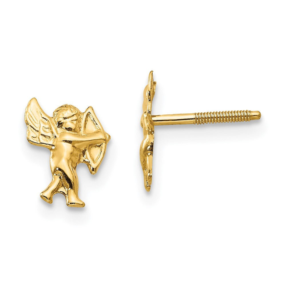 14k Yellow Gold Polished Cupid Screwback Stud Earrings