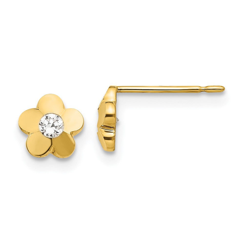 14k Yellow Gold CZ D/C Children's Flower Button Stud Earrings
